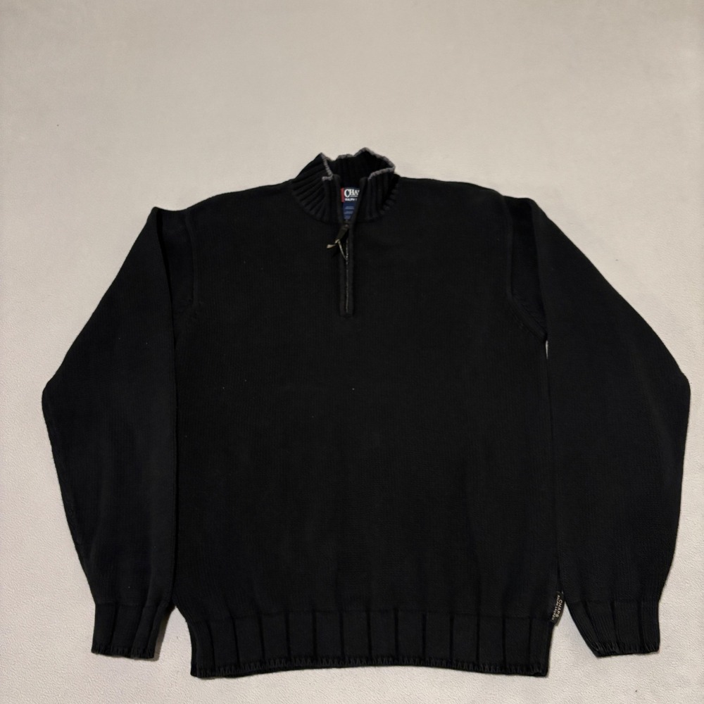 Chaps Ralph Lauren Mens Large Black Quarter Zip Mock Neck Sweater Pullover